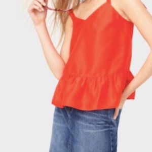 Red 100% Silk, Tie shoulder tank top with peplum
